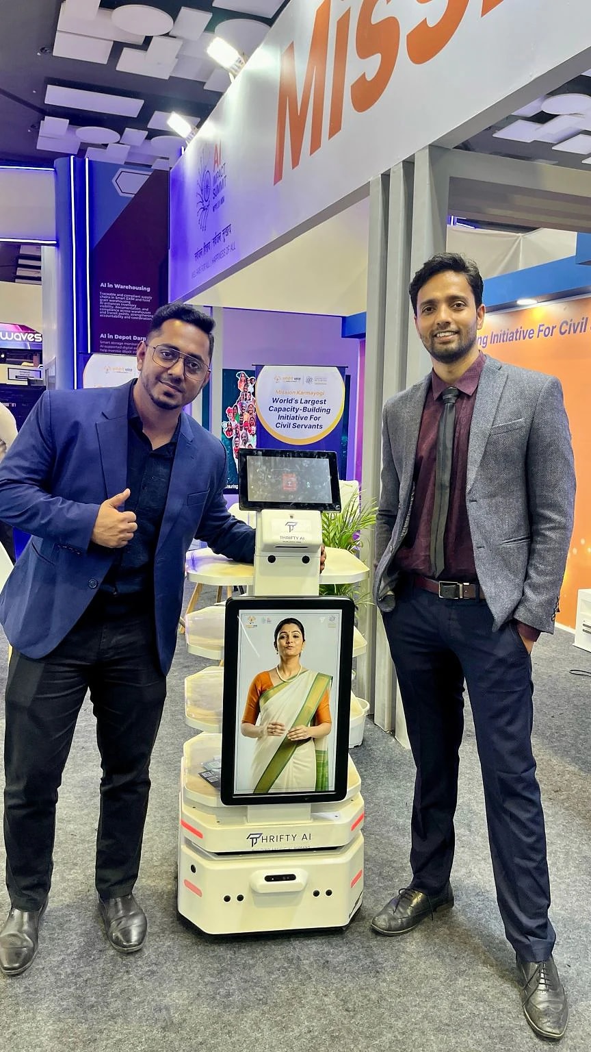 Nityani on a service robot at the Mission Karmayogi stand