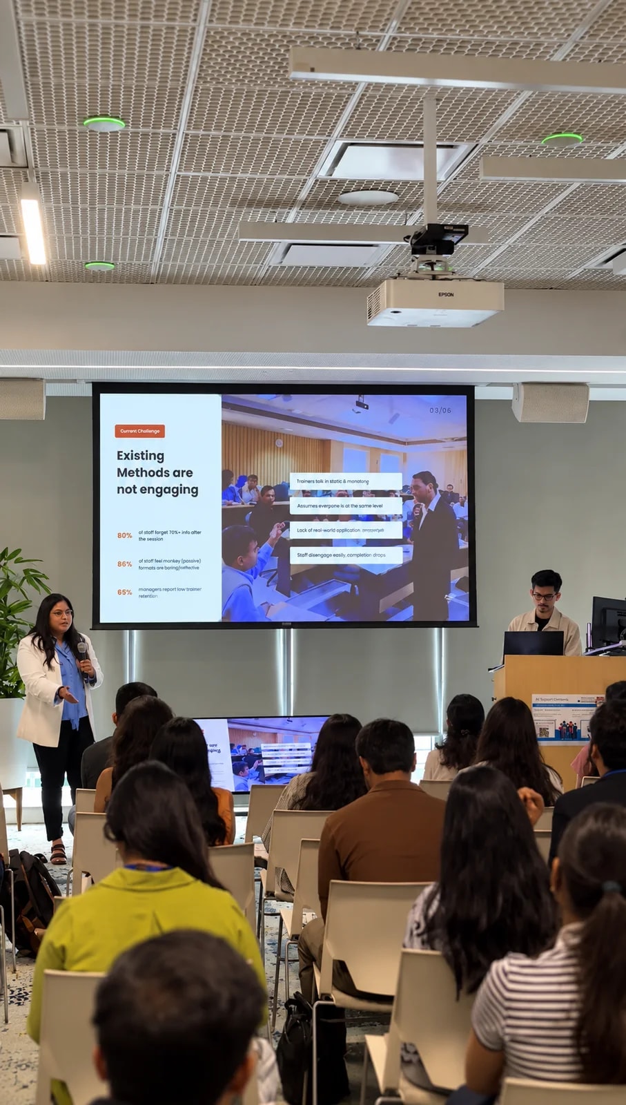 The founders' session on screen at the Microsoft India office
